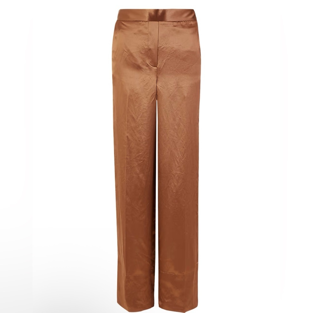 Elegant Satin Wide Leg Trousers - Tan